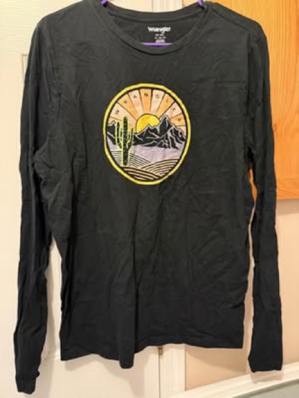 Wrangler Black Long-Sleeve Tee with Yellow and Green Desert Patch